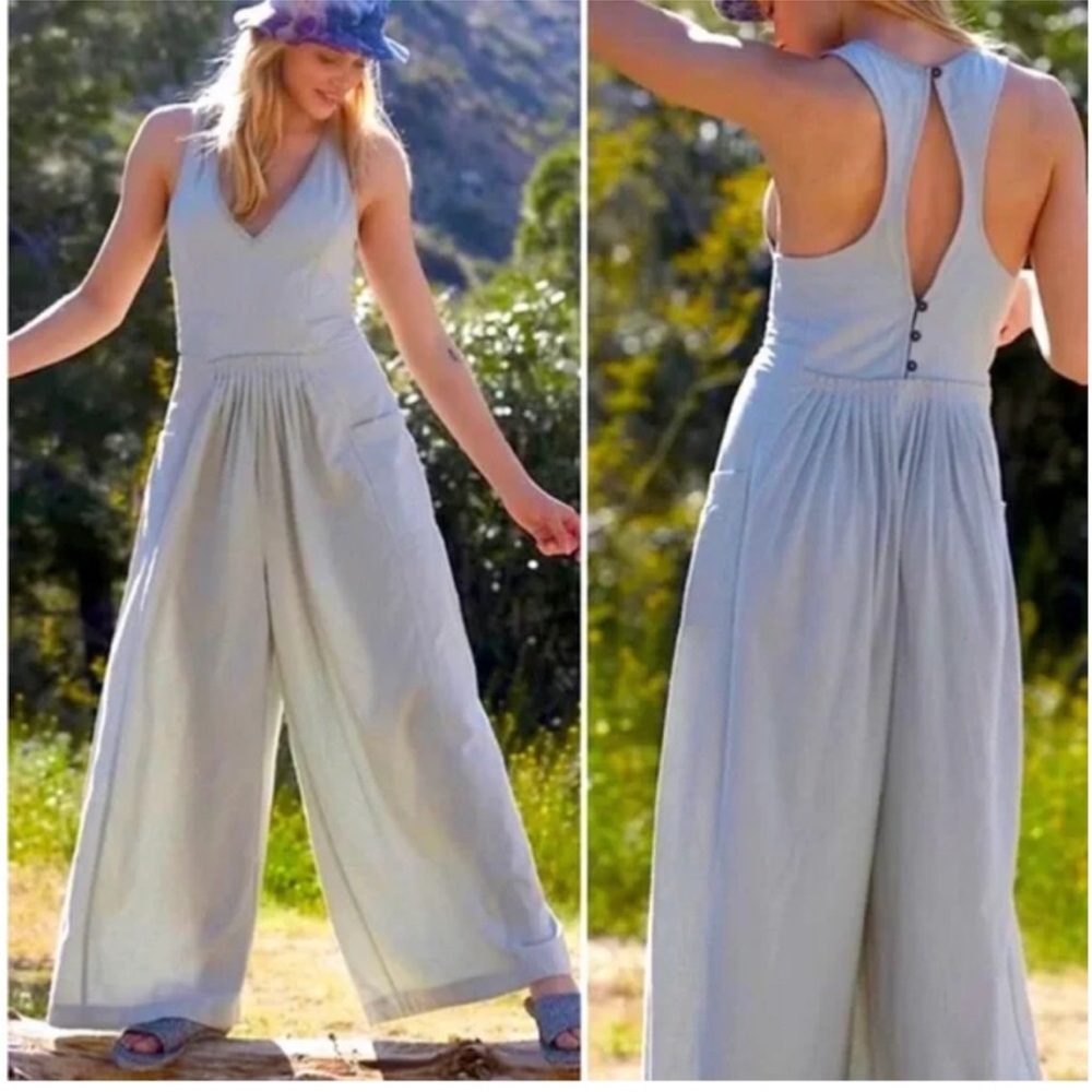 Free People Pale Green Wide Leg Romper
